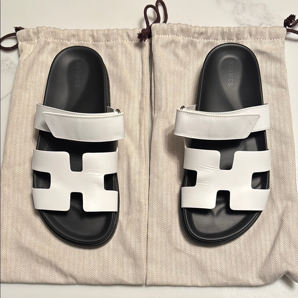 Hermes White and Black Sandals